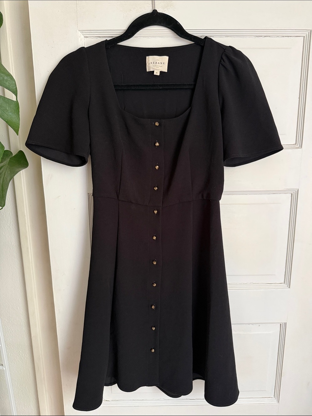 Sezane Black Button-Front Mini Dress - Picture 2 of 5